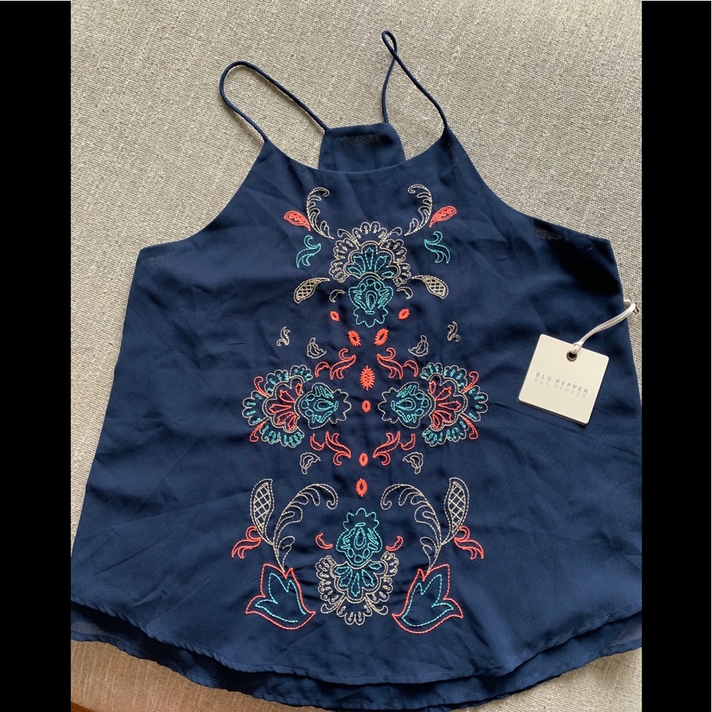 NWT Blu Pepper embroidered racer back tank